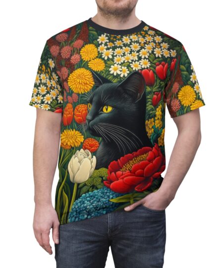 Floral Cat Tee, Vibrant Unisex T-Shirt for Cat Lovers