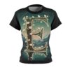 All over print sublimation tee featuring a glowing letter E entwined with white flowers and a serene mountain landscape.