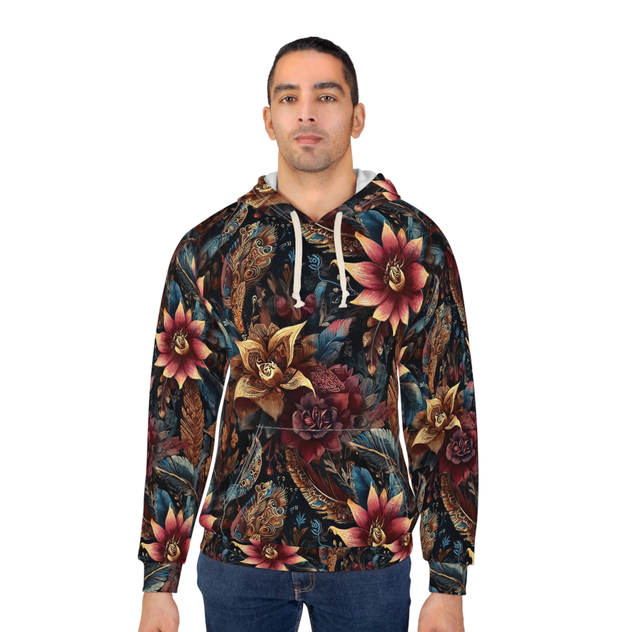 Floral Vintage Hoodie — Dark Boho All-Over Print Pullover