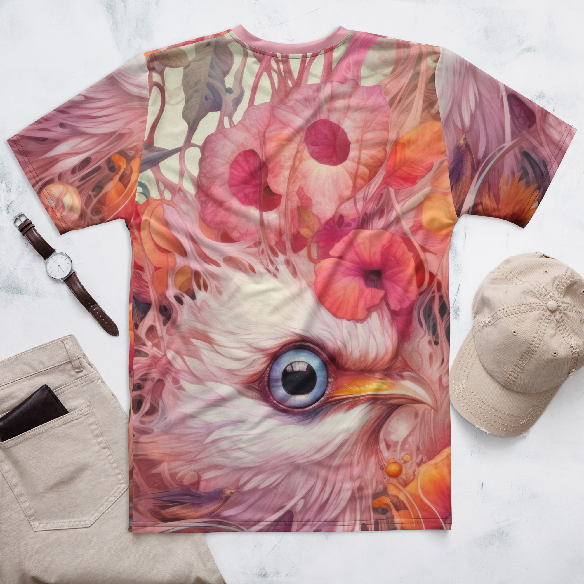Flowers And Bird Artistic All Over Print Uni-Sex T-Shirt - Image 3