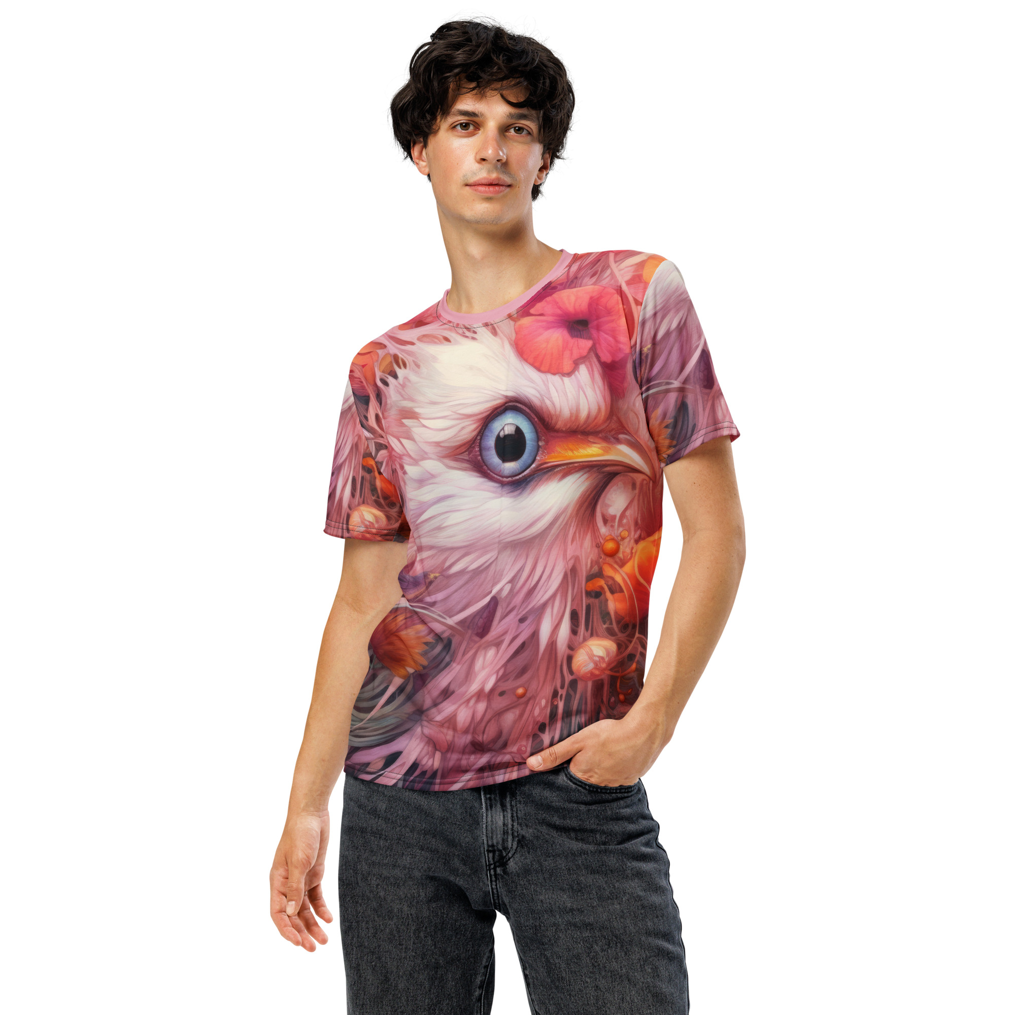 Flowers And Bird Artistic All Over Print Uni-Sex T-Shirt - Image 2