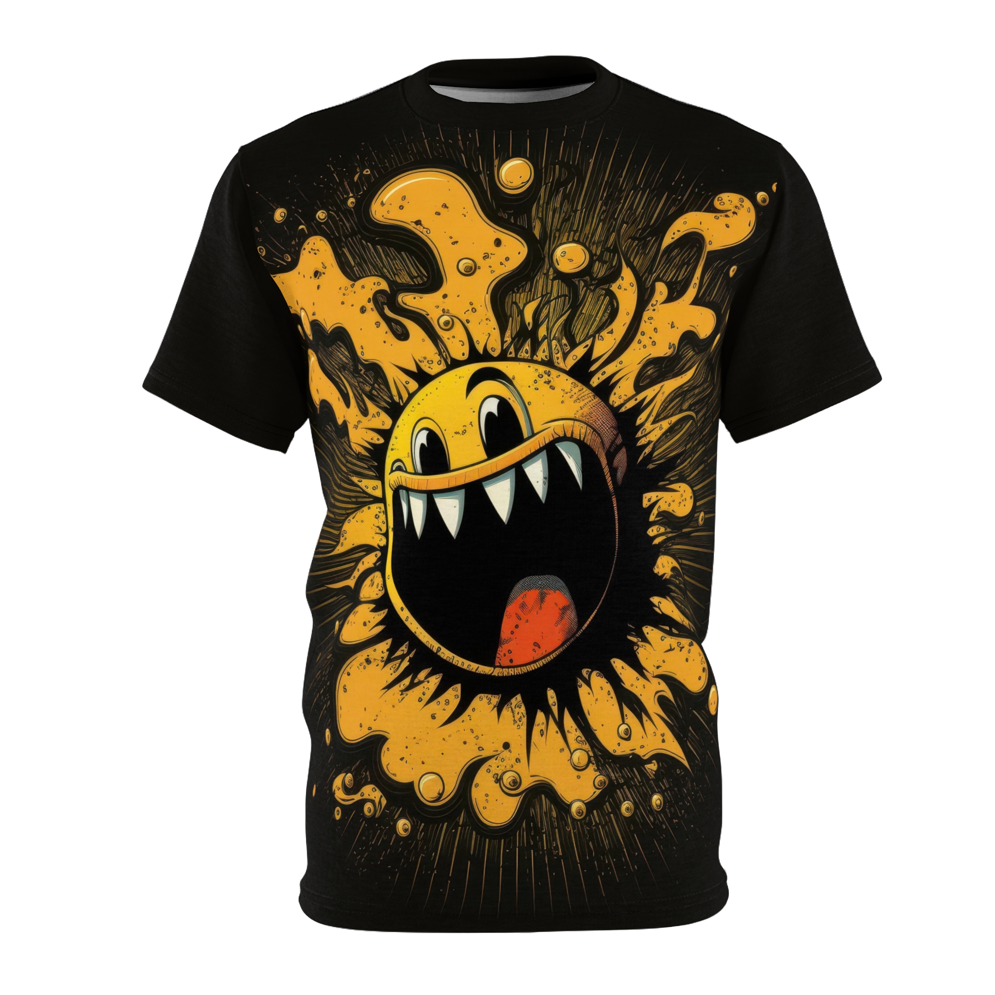 Vibrant Fun Graphic Unisex Tee - Smiling Monster Design – eye-catching full print casual top