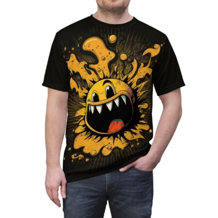 Vibrant Fun Graphic Unisex Tee - Smiling Monster Design – eye-catching full print casual top