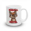White ceramic mug with a sassy fox wearing glasses and text that says 