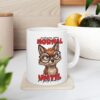 White ceramic mug with a cartoon fox wearing glasses and a sarcastic expression, with text.