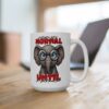 White ceramic mug with a cute, grumpy-looking elephant wearing glasses and a funny sarcastic message.