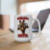 White ceramic coffee mug with a funny giraffe wearing glasses and a sarcastic saying.