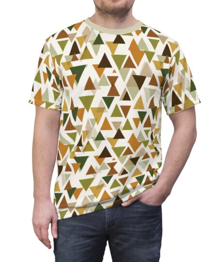Geometric Triangle Camouflage Tee — Earth Tone All-Over Print Shirt