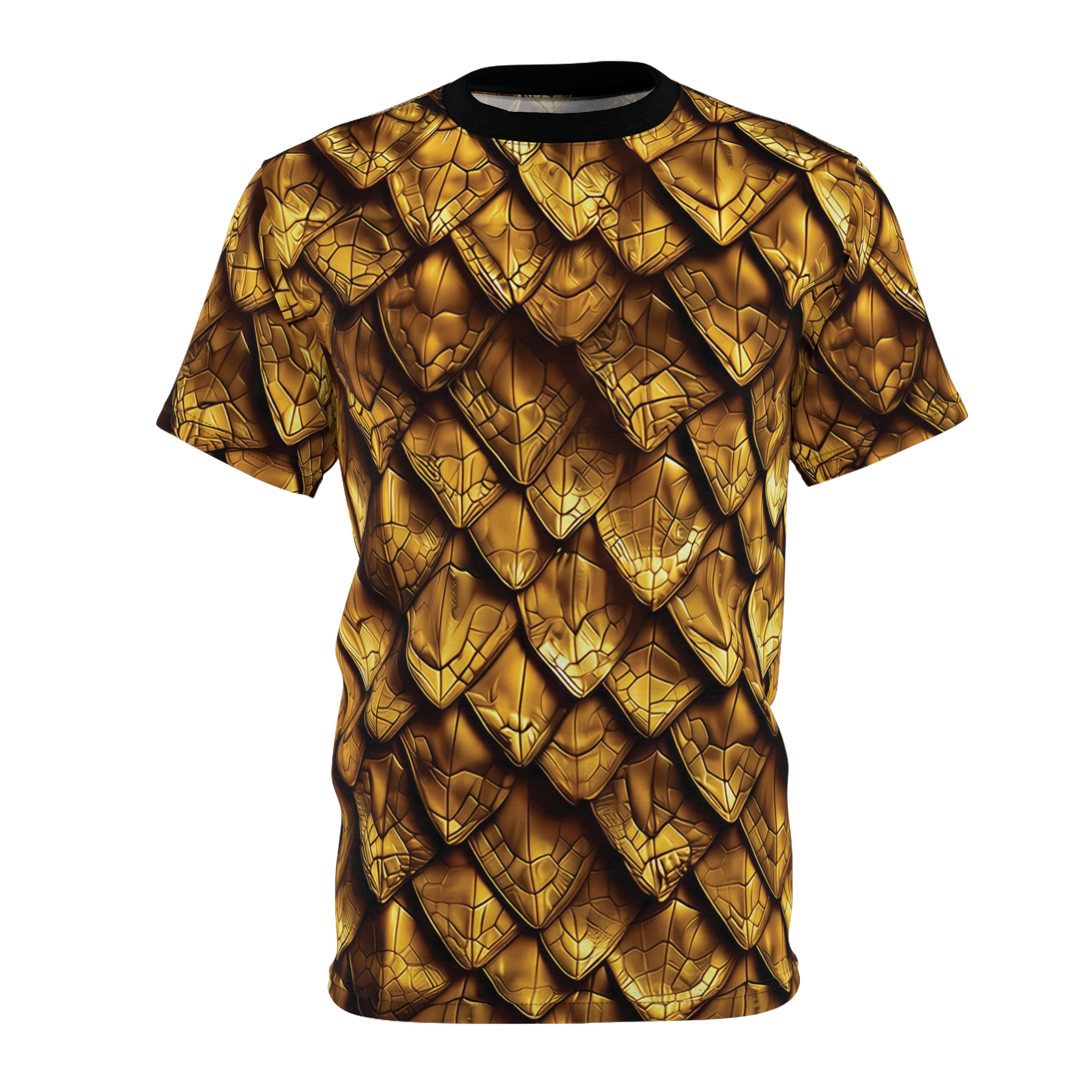 Golden dragon scales with intricate textures cover this oversized full print tee, giving a fierce fantasy look.