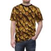 Golden scales with intricate ridges and shadows cover this 3D graphic t-shirt, giving a powerful armored look.