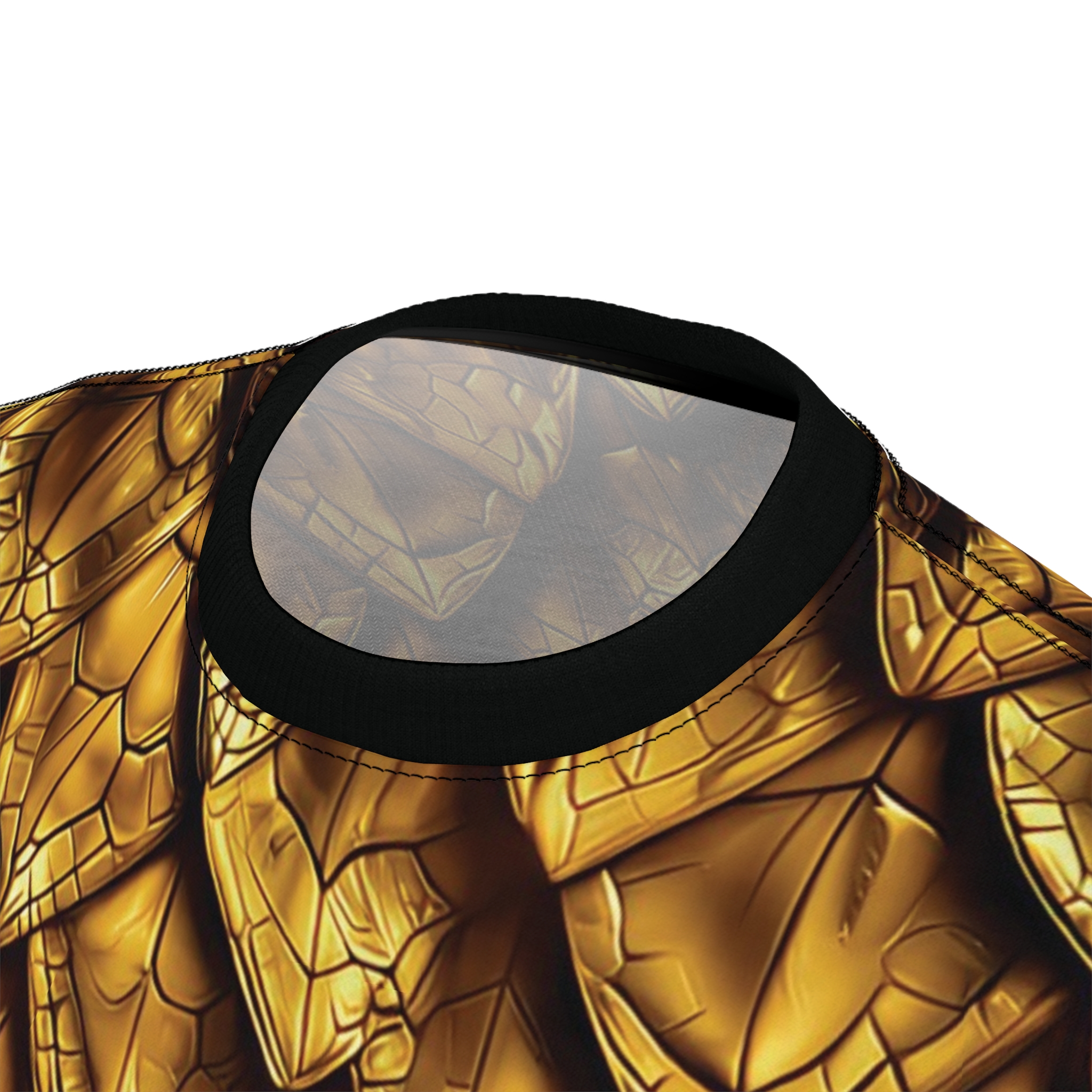 Shiny gold dragon scale patterns cover this oversized full print tee with a fantasy vibe.