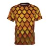 Golden and burnt orange textured scales cover this 3D graphic t-shirt with a fantasy vibe.