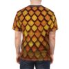 Golden and orange dragon scales with raised textures cover this oversized full print tee, creating a fierce fantasy look.