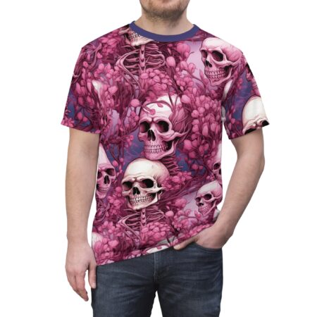 Vibrant Gothic Floral Skull Tee - Unisex All Over Print T-Shirt for Halloween and Everyday Wear – eye-catching full print casual top