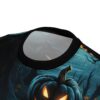Dark blues, black, and glowing orange pumpkins cover this oversized full print tee, depicting a spooky forest scene with gnarled trees and a jack-o'-lantern's eerie glow.