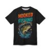 Orange, teal, and blue text with a jumping bass and water splashes cover this graphic tee.