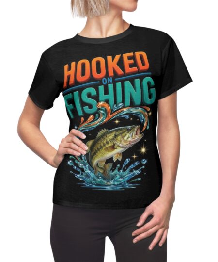 Hooked on Fishing Women's Tee — Graphic Bass Fishing Shirt for Anglers