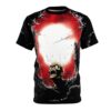 All over print horror t-shirt featuring a screaming zombie face and red moon graphic, seamless print sublimation tee.