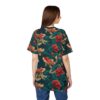 Japanese koi fish and peony flower all-over print sublimation tee with a vintage pattern teal and red design.