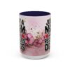 Ceramic mug with floral watercolor design and bold text 'Just A Mom Who Rescues Dogs'.