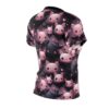 Cute kawaii bat all over print sublimation tee featuring pink bat faces and dark bat silhouettes on a black background with pink hearts.