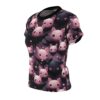 Cute kawaii bat all over print sublimation tee featuring pink cartoon bats and black bats with hearts, dark gothic pattern.