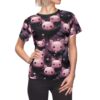 Kawaii pink bat all over print sublimation tee featuring a seamless dark pattern with cute bats and pink hearts.