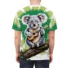 Green palm fronds and a fuzzy koala playing a ukulele cover this full print shirt.