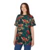 Red and white koi fish and floral sublimation tee with a vintage pattern. Features a wrap around graphic.