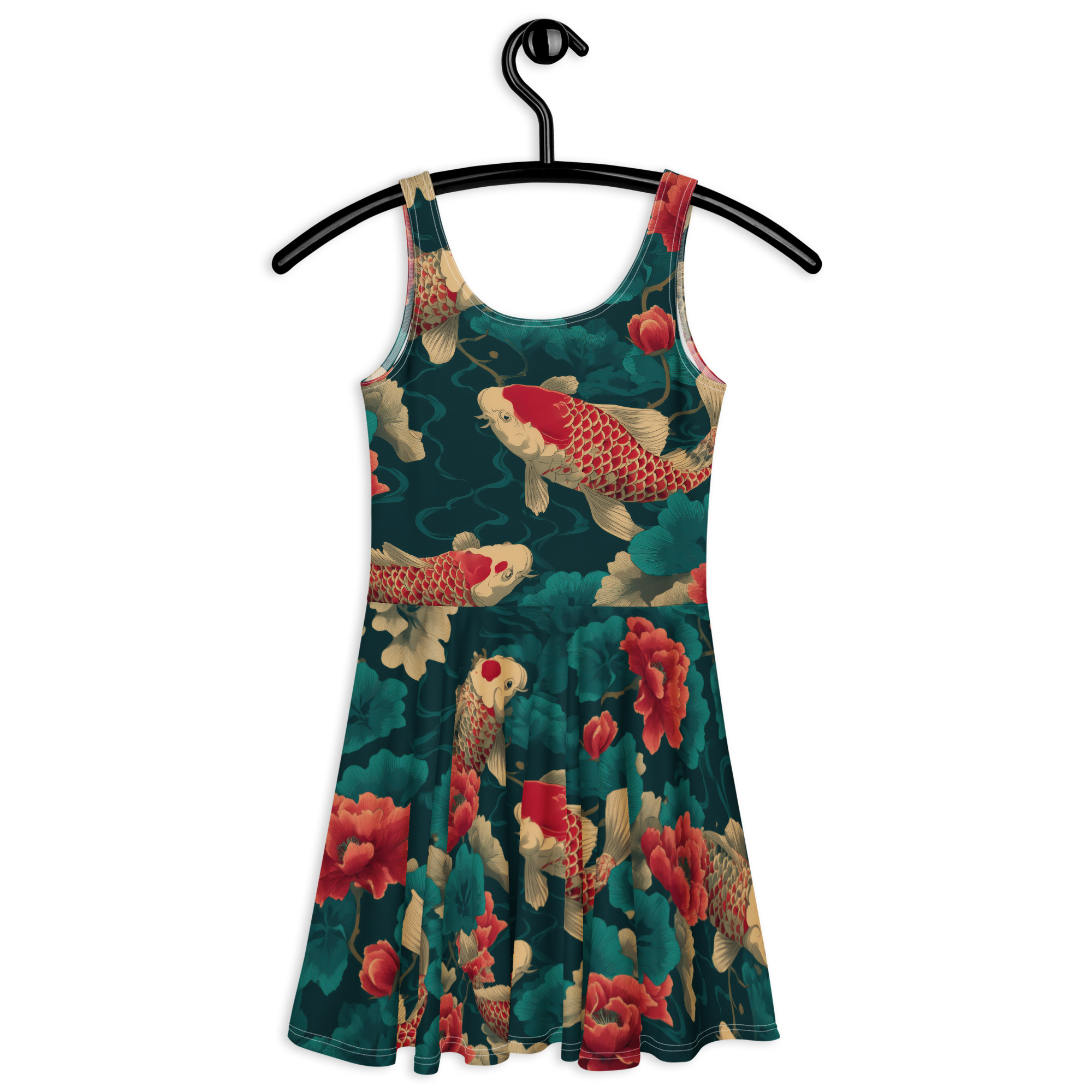 Stylish Koi Fish Skater Dress, All Over Print T-Shirt Dress, Japanese Art Fish Dress, AOP Koi Dress for Women – soft and breezy skater dress