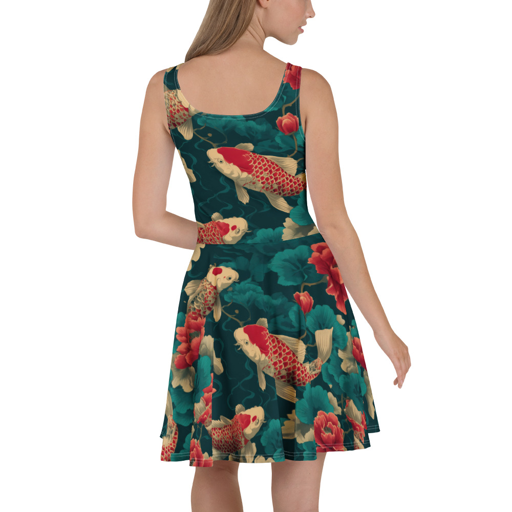 Stylish Koi Fish Skater Dress, All Over Print T-Shirt Dress, Japanese Art Fish Dress, AOP Koi Dress for Women – soft and breezy skater dress
