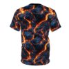 A t-shirt with a dark blue and orange lava flow pattern.