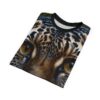 Leopard eye all over print sublimation tee, realistic animal face graphic wrap around design.