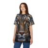 Leopard face all over print sublimation tee features realistic big cat eyes and nose with detailed fur pattern wrap around graphic.