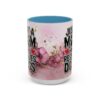 Pink watercolor floral mug with 'Just a Mom Who Rescues Dogs' text and paw print accent.