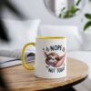 White ceramic mug with a yellow handle and rim, featuring a sloth in a hammock with the text "Nope Not Today".