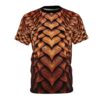 Gold and yellow dragon scales with organic leaf texture cover this full print shirt in a fantasy vibe.
