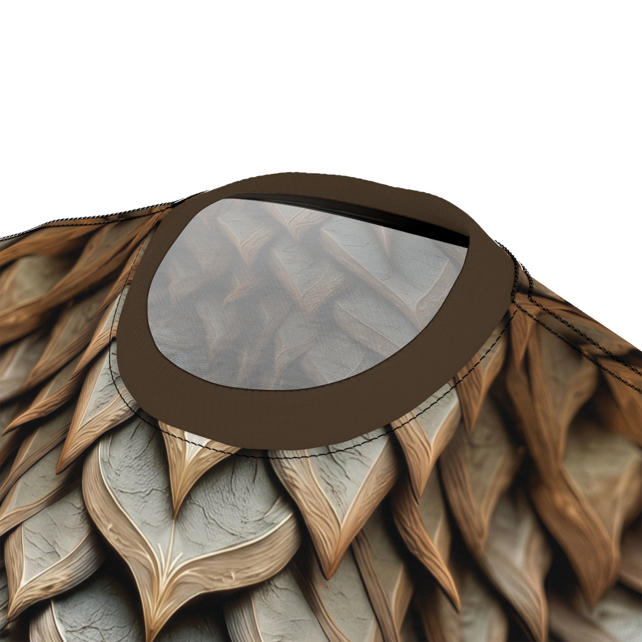 Bronze and sage dragon-scale patterns cover this full print shirt, with intricate textures resembling overlapping leaves.