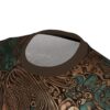 Bronze metallic swirls, dark teal intricate patterns, seamless print, wrap around graphic, vintage aesthetic.