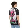Pink alien with green eyes and slime, graphic print sublimation tee.