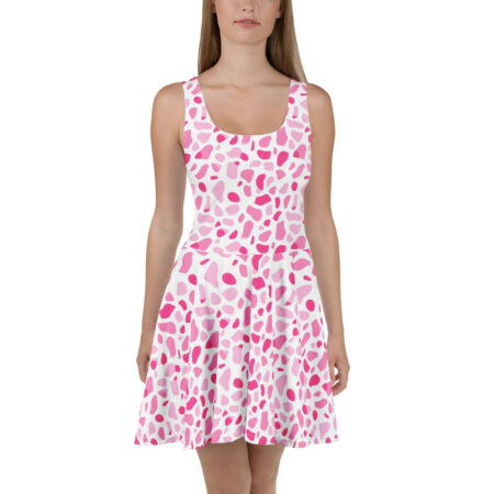 Pink and white abstract spot pattern skater dress, seamless all over print sublimation tee.
