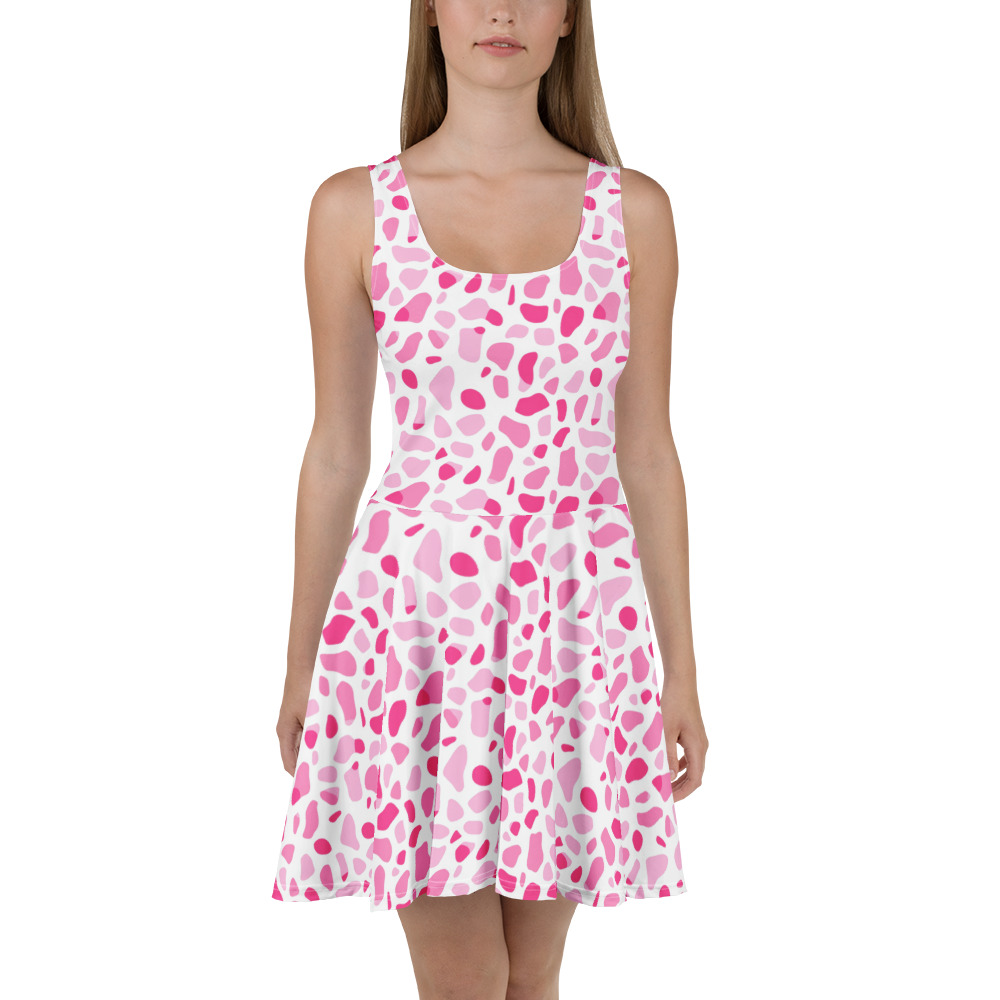 Pink and white abstract spot pattern skater dress, seamless all over print sublimation tee.
