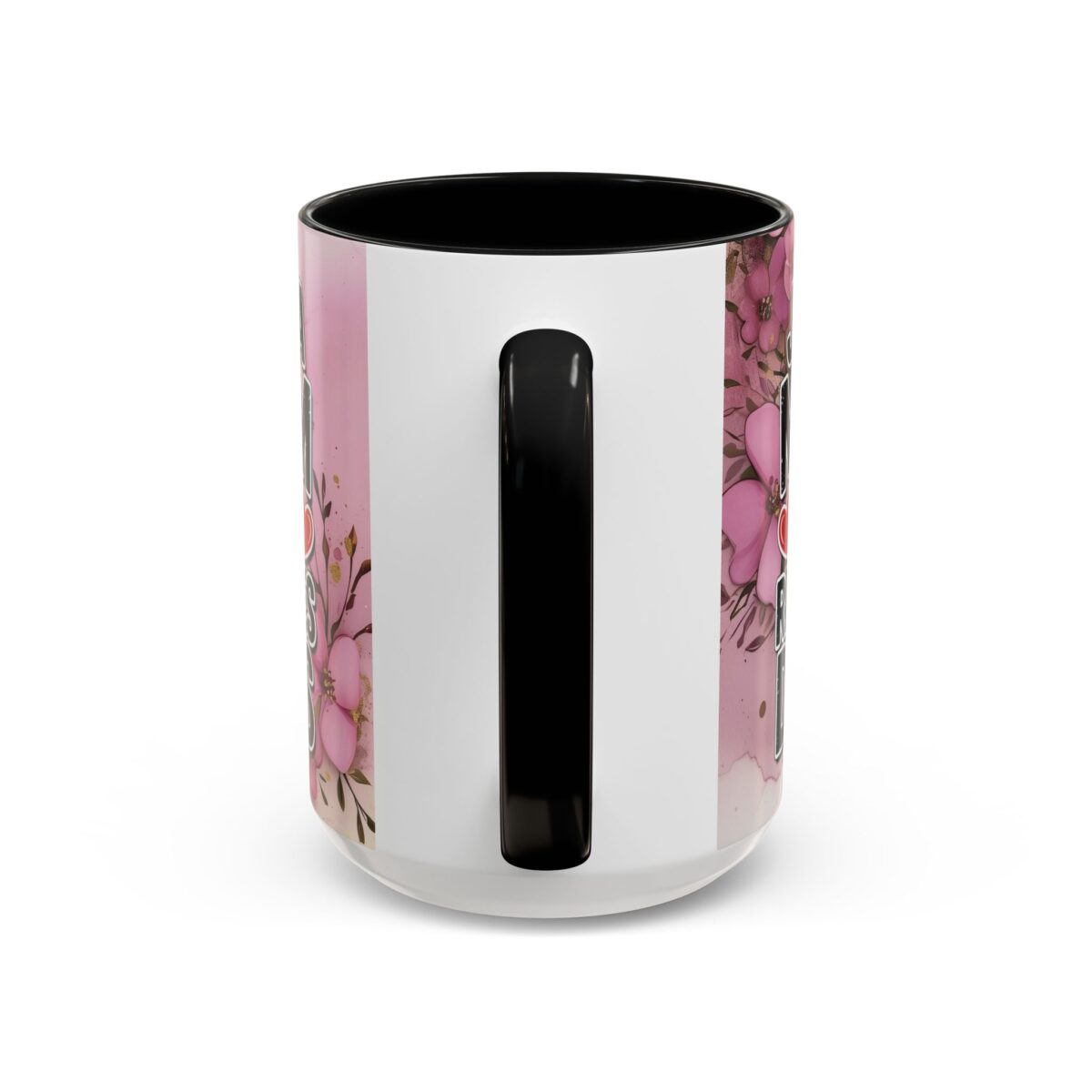White ceramic mug with black interior featuring a pink floral "Best Mama" sublimation design, perfect for Mother's Day gifts.