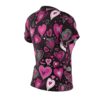 Pink and white hearts all over print sublimation tee, black seamless wrap around graphic featuring doodle style hearts and swirls.
