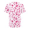 Shades of pink and white abstract blobs cover this sublimation graphic tee, with a playful, organic pattern.