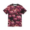 Pink jack-o'-lanterns and roses cover this oversized full print tee, with dark leaves and vines scattered throughout the spooky design.