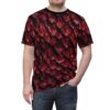 Deep crimson and black dragon scales cover this graphic streetwear tee with a fantasy vibe.