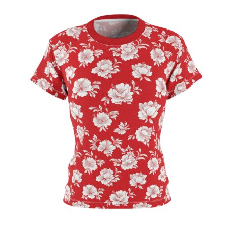 Red Floral All-Over Print Women's Tee – Vintage White Roses Pattern