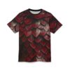 Deep red, textured dragon scales cover this all over print t-shirt, creating a bold fantasy-inspired look.