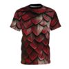 A t-shirt with a red dragon scale pattern